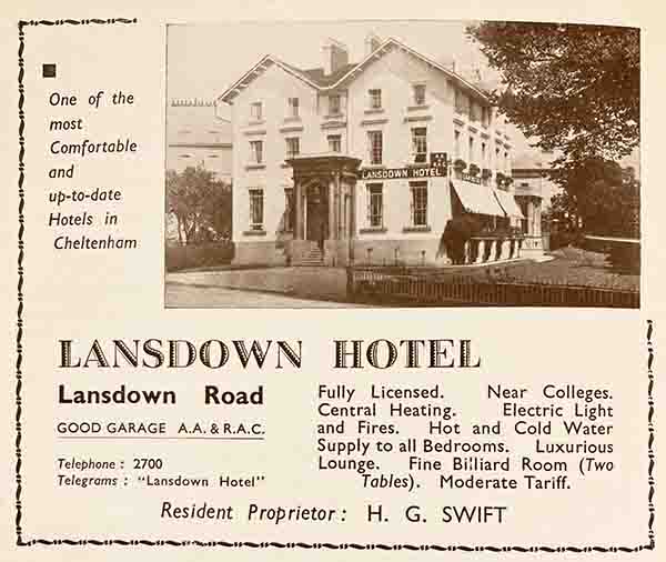 Lansdown hotel advert
